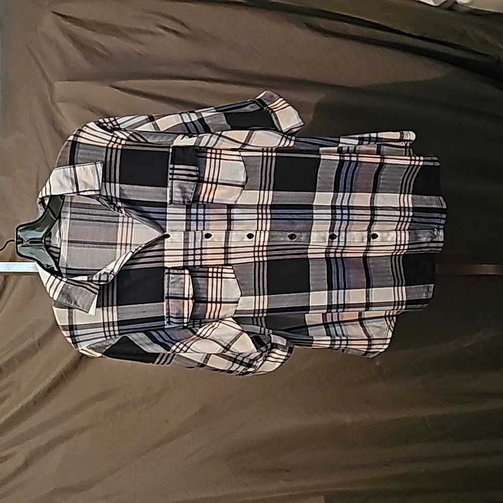 Women multi-color striped paper + tee button-down 3/4 Sleeve shirt blouse Sz 2X